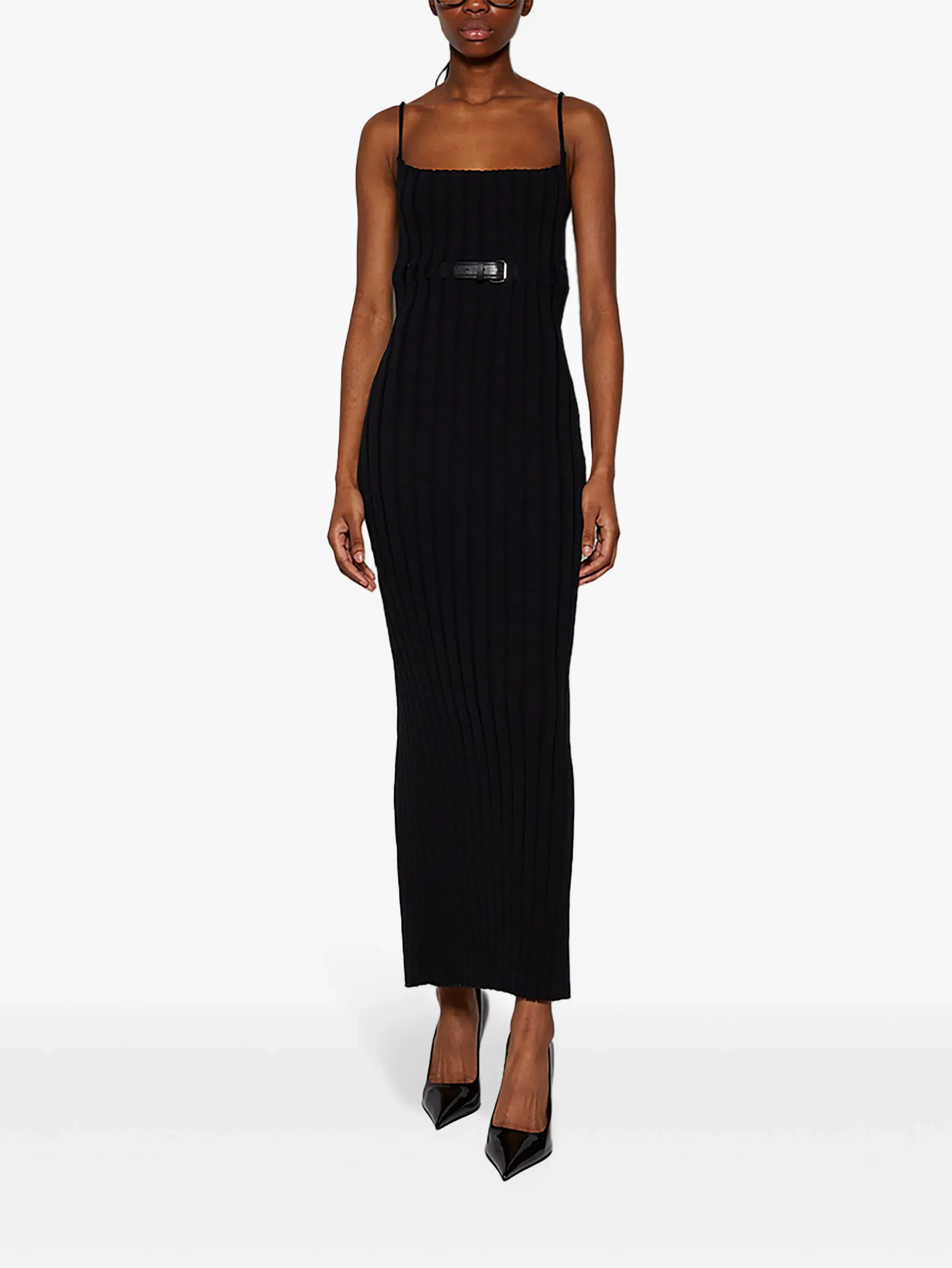 Ribbed Tank Dress With Leather Belt