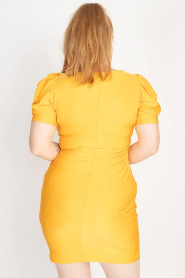 Satin Puff Sleeves Mini Dress
