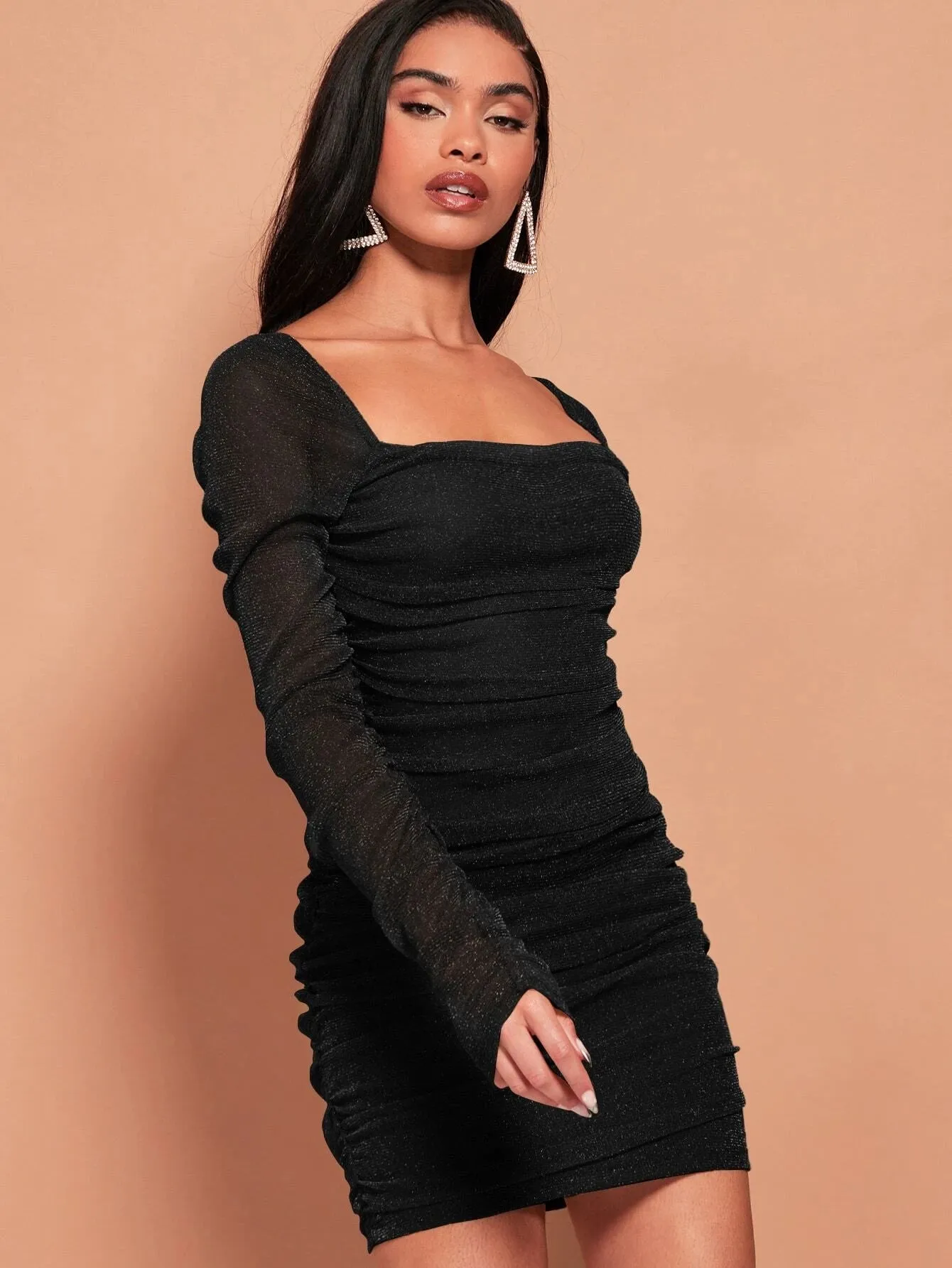 SHEIN BAE Off The Shoulder Glitter Bodycon Dress