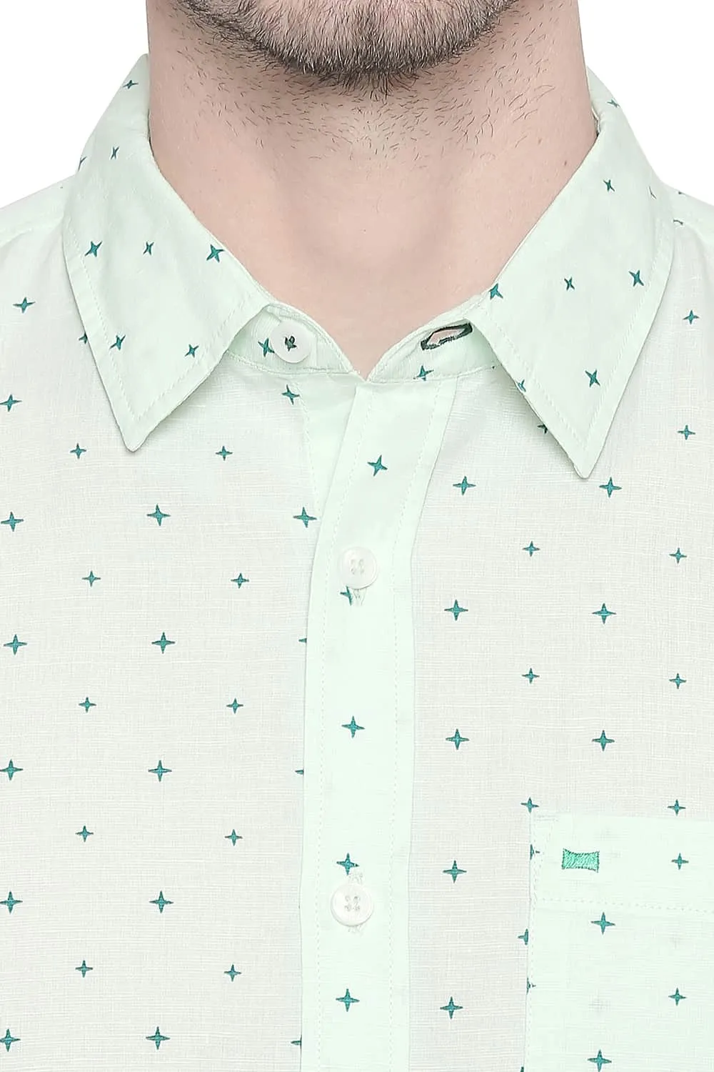 Slim Fit Cotton Linen Printed Shirt