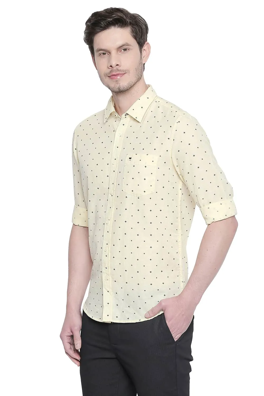 Slim Fit Cotton Linen Printed Shirt