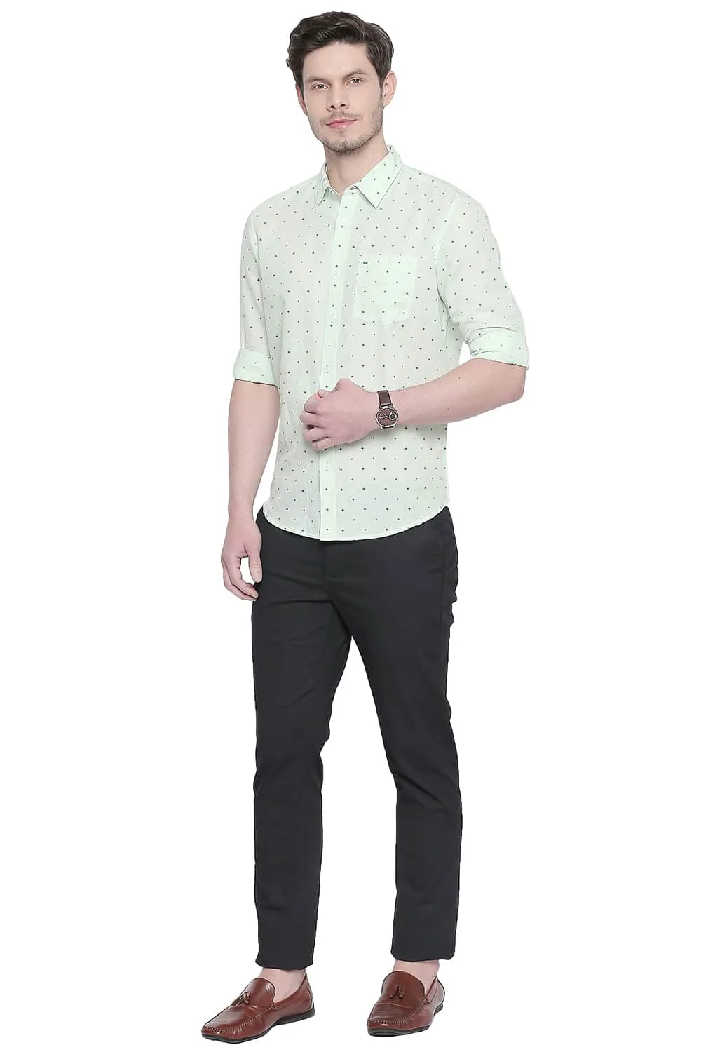 Slim Fit Cotton Linen Printed Shirt