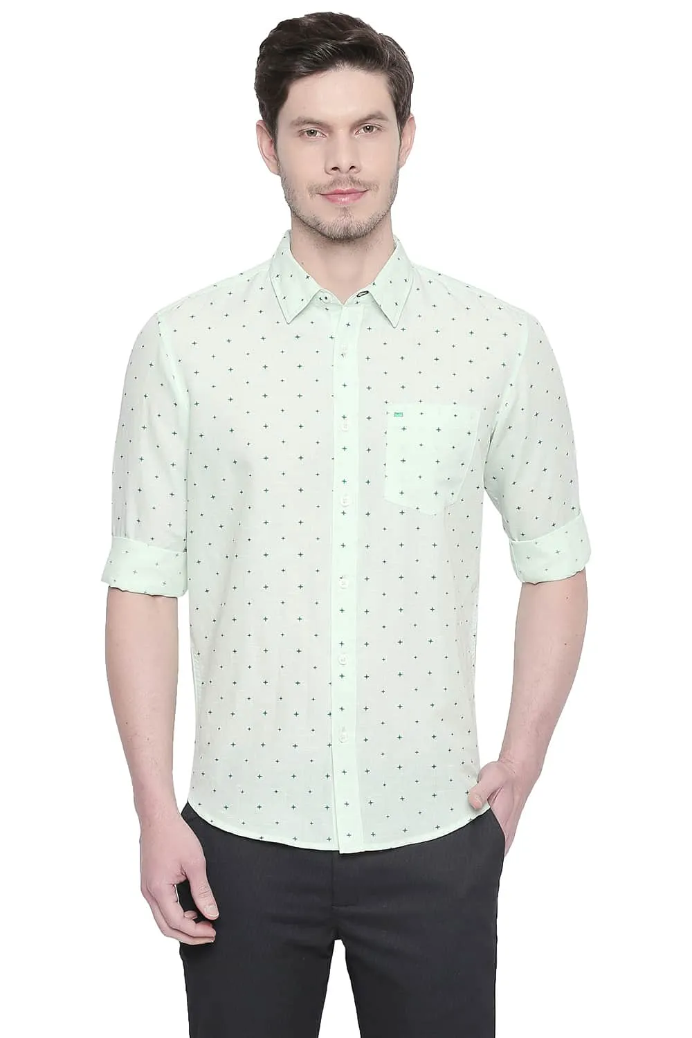 Slim Fit Cotton Linen Printed Shirt