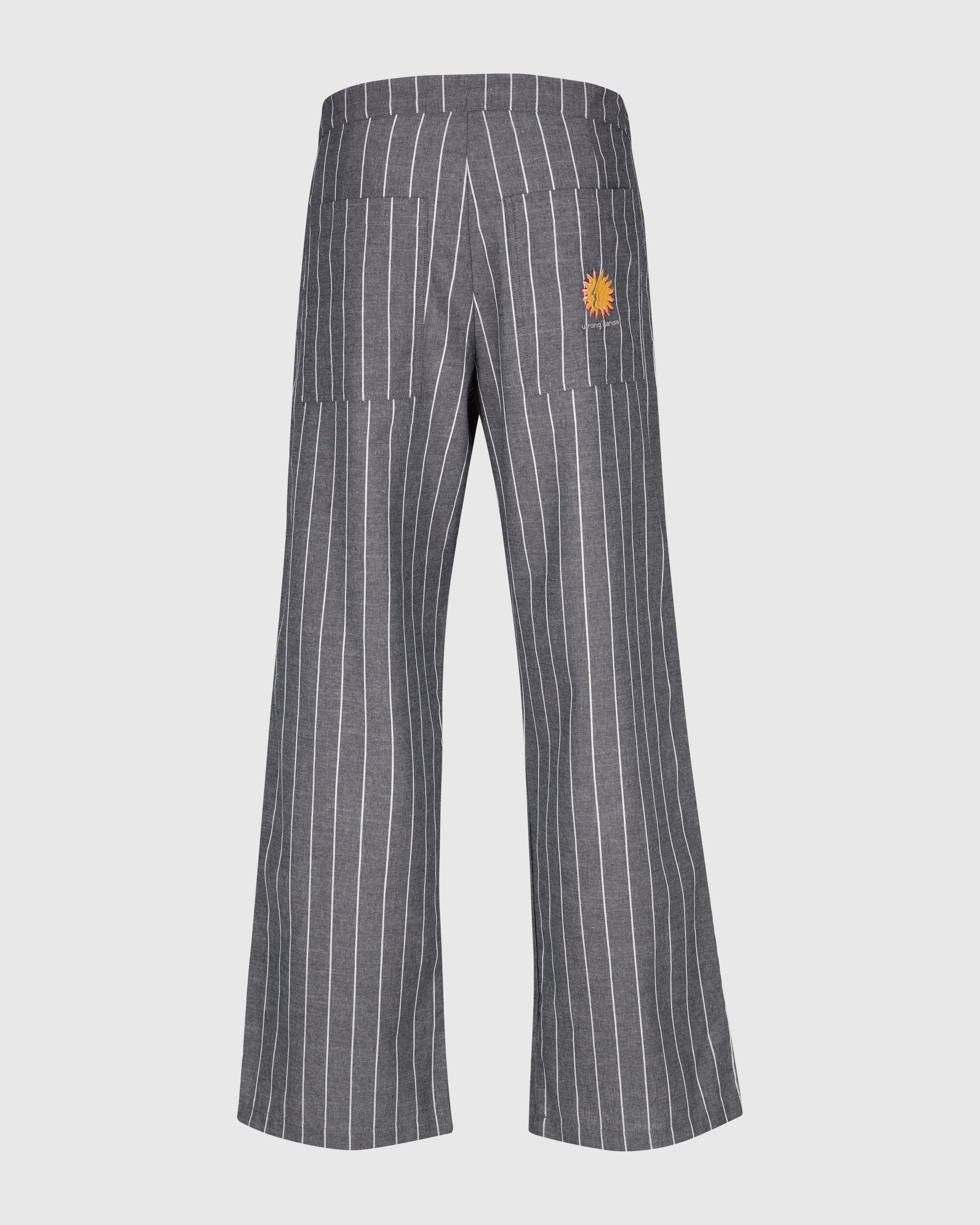 STRIPED LINEN TROUSERS IN NAVY BLUE