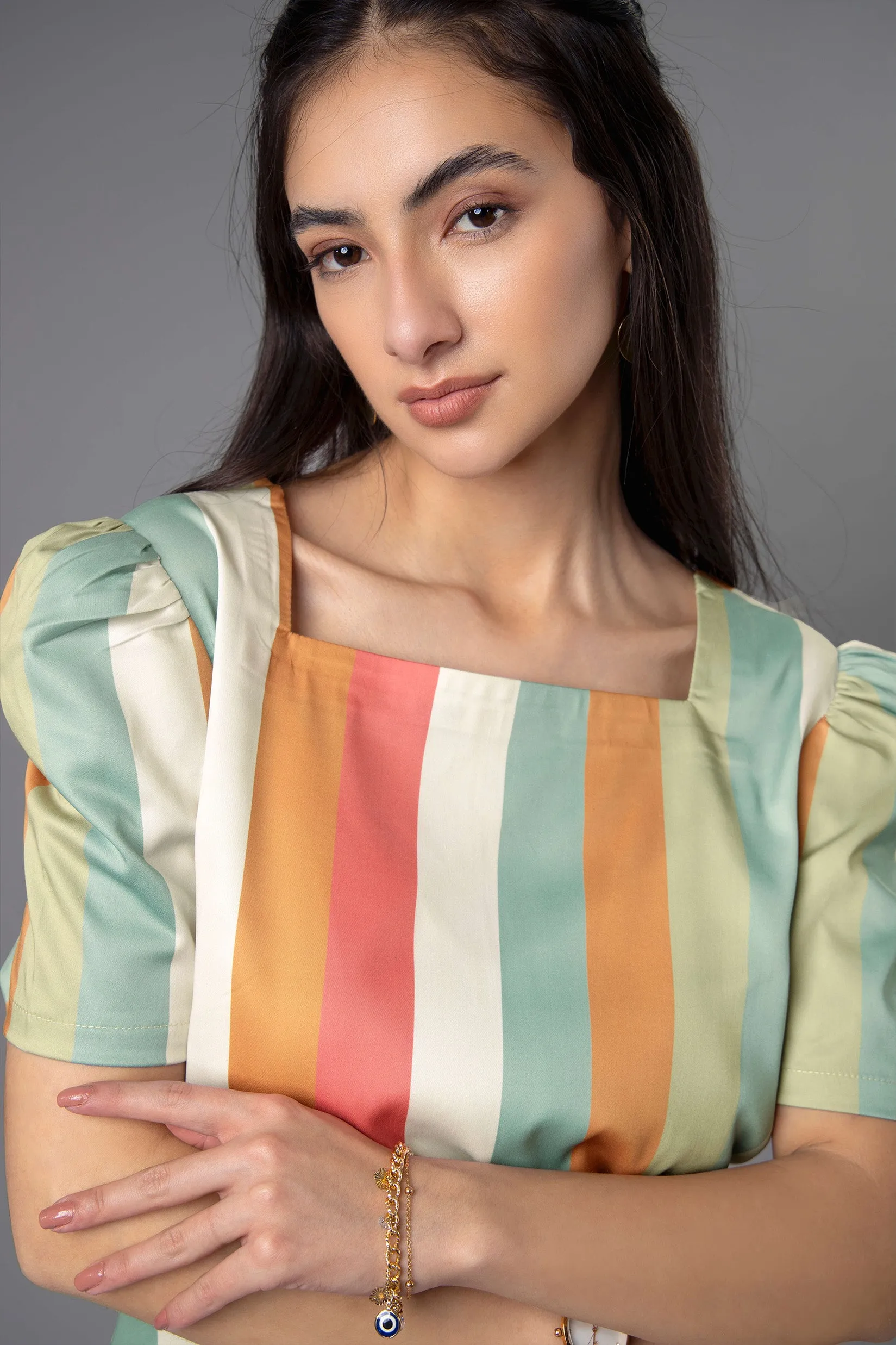 Stripes Square Neck Midi Dress