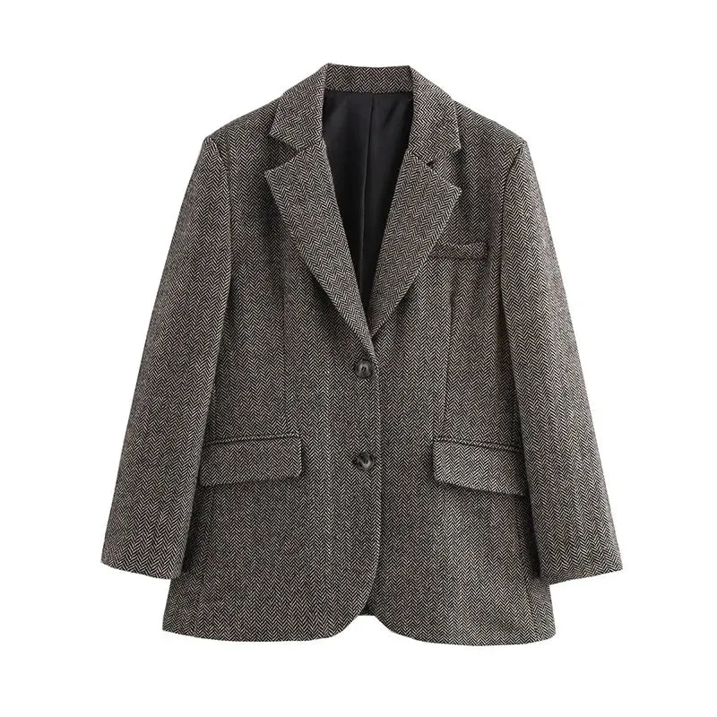 TAVIMART  -  Herringbone Wool Tweed Women Suit Blazer New Single Breasted Lapel Jacket Autumn Winter Formal Fashion Coat Lady Outwears