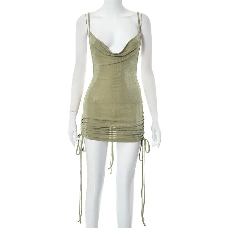 Uniwim Bodycon Mini Dress Women Sexy Draped Neck Spaghetti Straps Backless Hipster Night Club Party Vestidos Female Clothing