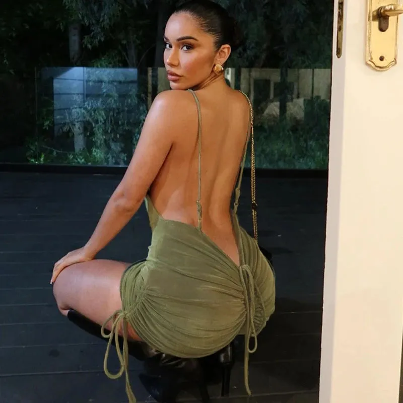 Uniwim Bodycon Mini Dress Women Sexy Draped Neck Spaghetti Straps Backless Hipster Night Club Party Vestidos Female Clothing