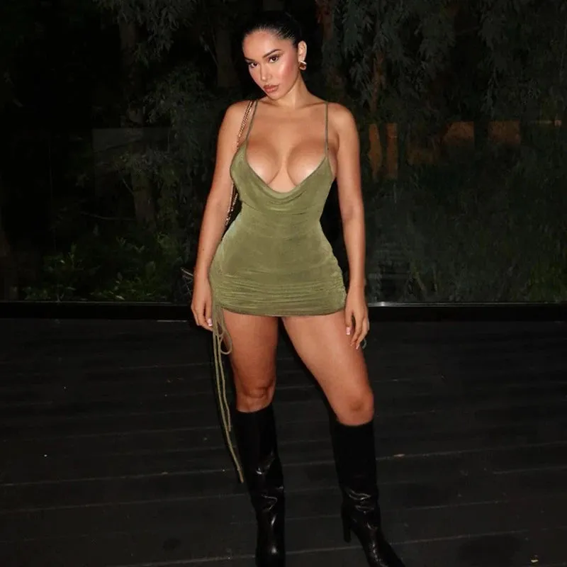 Uniwim Bodycon Mini Dress Women Sexy Draped Neck Spaghetti Straps Backless Hipster Night Club Party Vestidos Female Clothing